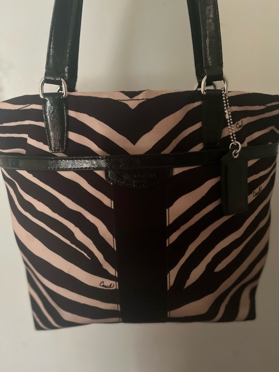 Coach Handbags - Coach Black and Cream Zebra Print Tote